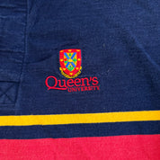 J- Vintage Queens University Embroidered Crest Long Sleeve Rugby Shirt - L