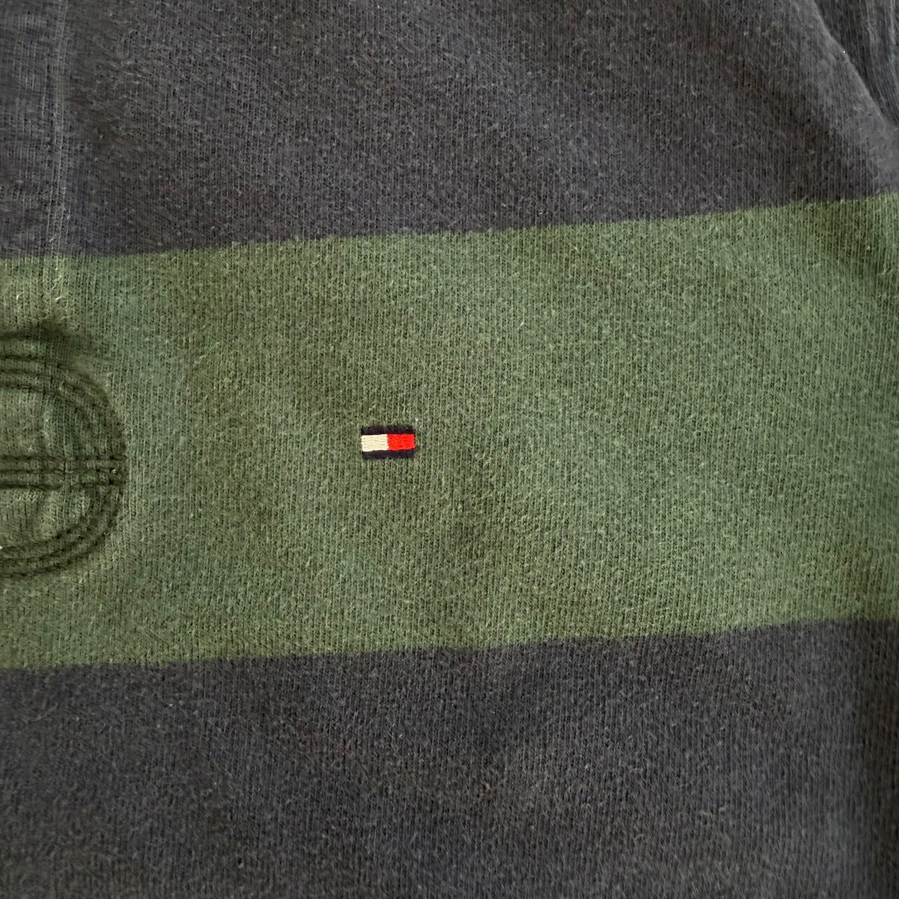 J- Vintage Tommy Hilfiger Embroidered Logo Navy/Green Long Sleeve Rugby Shirt - L