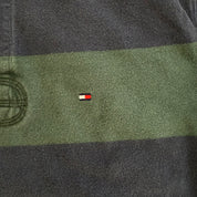 J- Vintage Tommy Hilfiger Embroidered Logo Navy/Green Long Sleeve Rugby Shirt - L