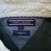 J- Vintage Tommy Hilfiger Embroidered Logo Navy/Green Long Sleeve Rugby Shirt - L