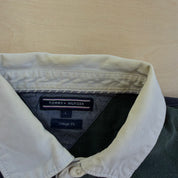 J- Vintage Tommy Hilfiger Embroidered Logo Navy/Green Long Sleeve Rugby Shirt - L