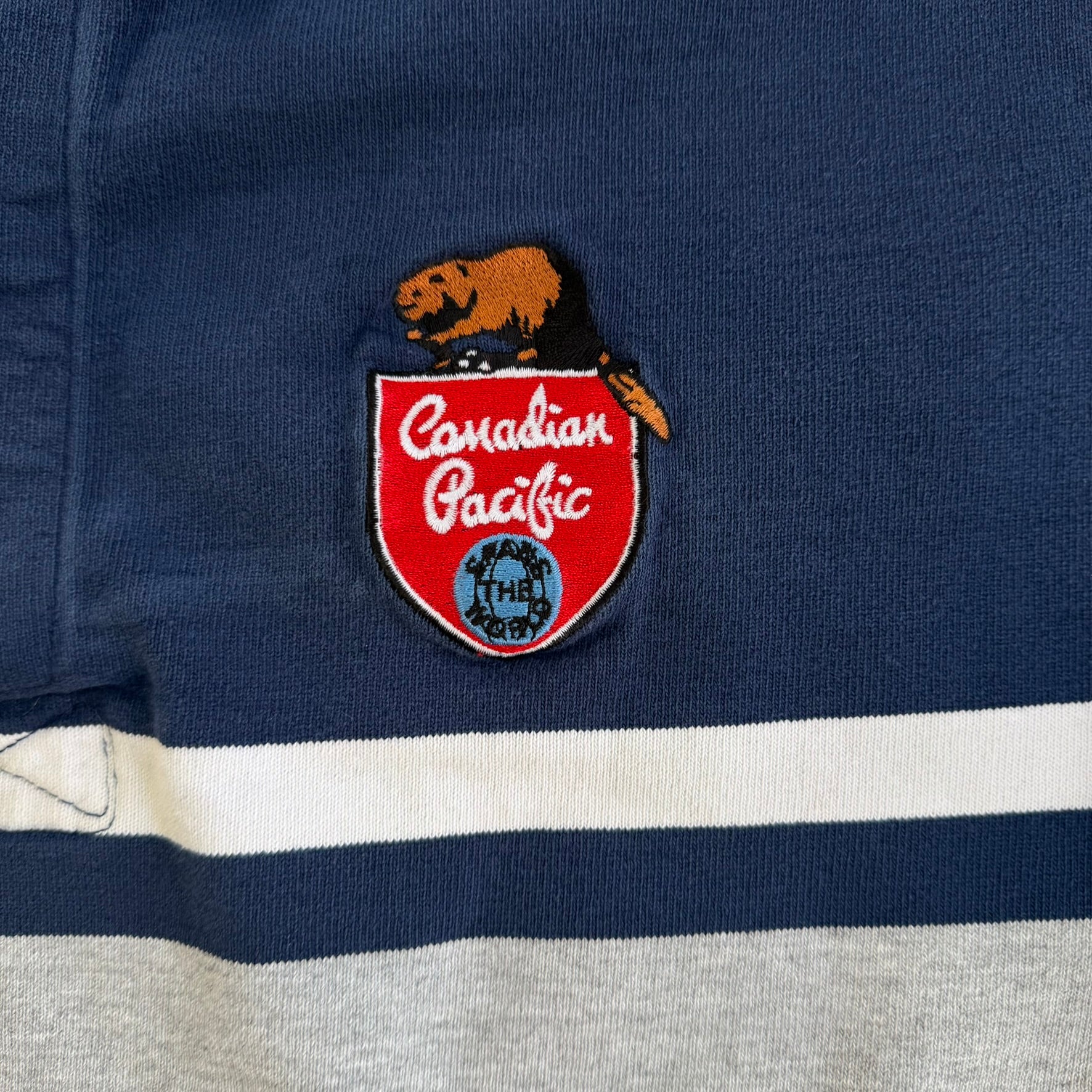 J- Vintage Barbarian Rugbywear Canadian Pacific Embroidered Patch Long Sleeve Rugby Shirt - 3XL