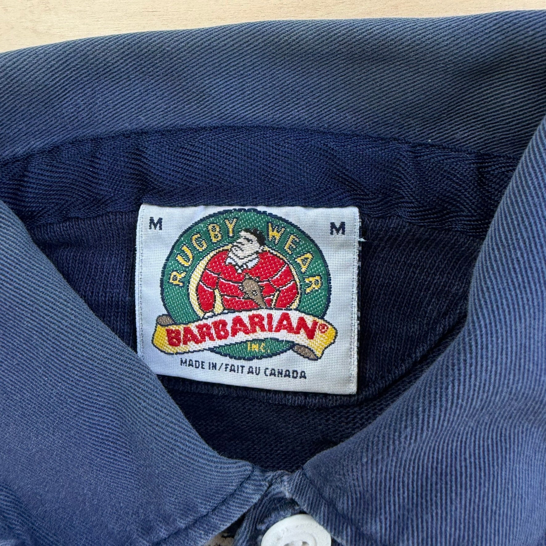 J- Vintage Barbarian Rugbywear Navy/Green Long Sleeve Rugby Shirt - M