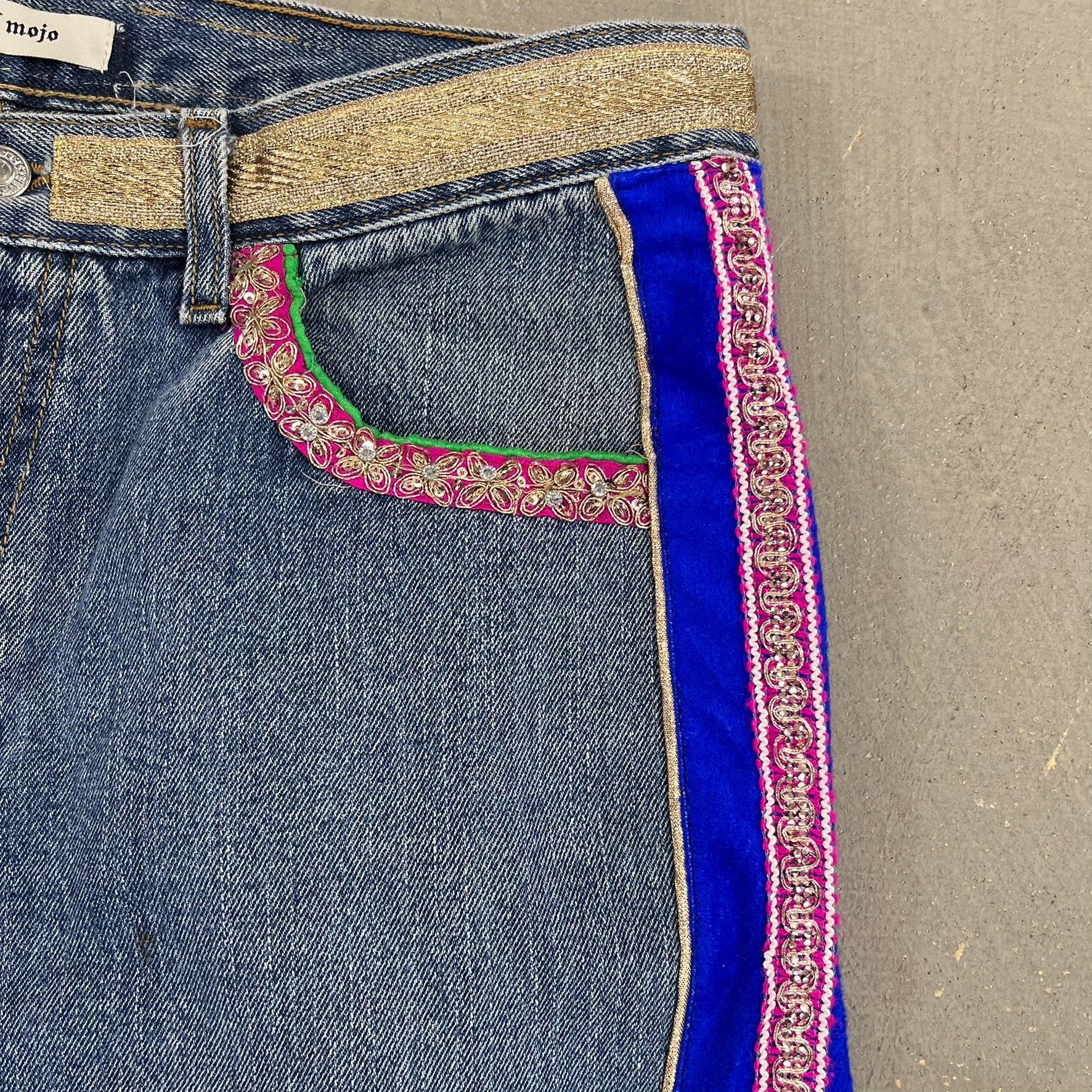 F- HOM Hand Beaded Levi's 550 Reworked Custom Jeans