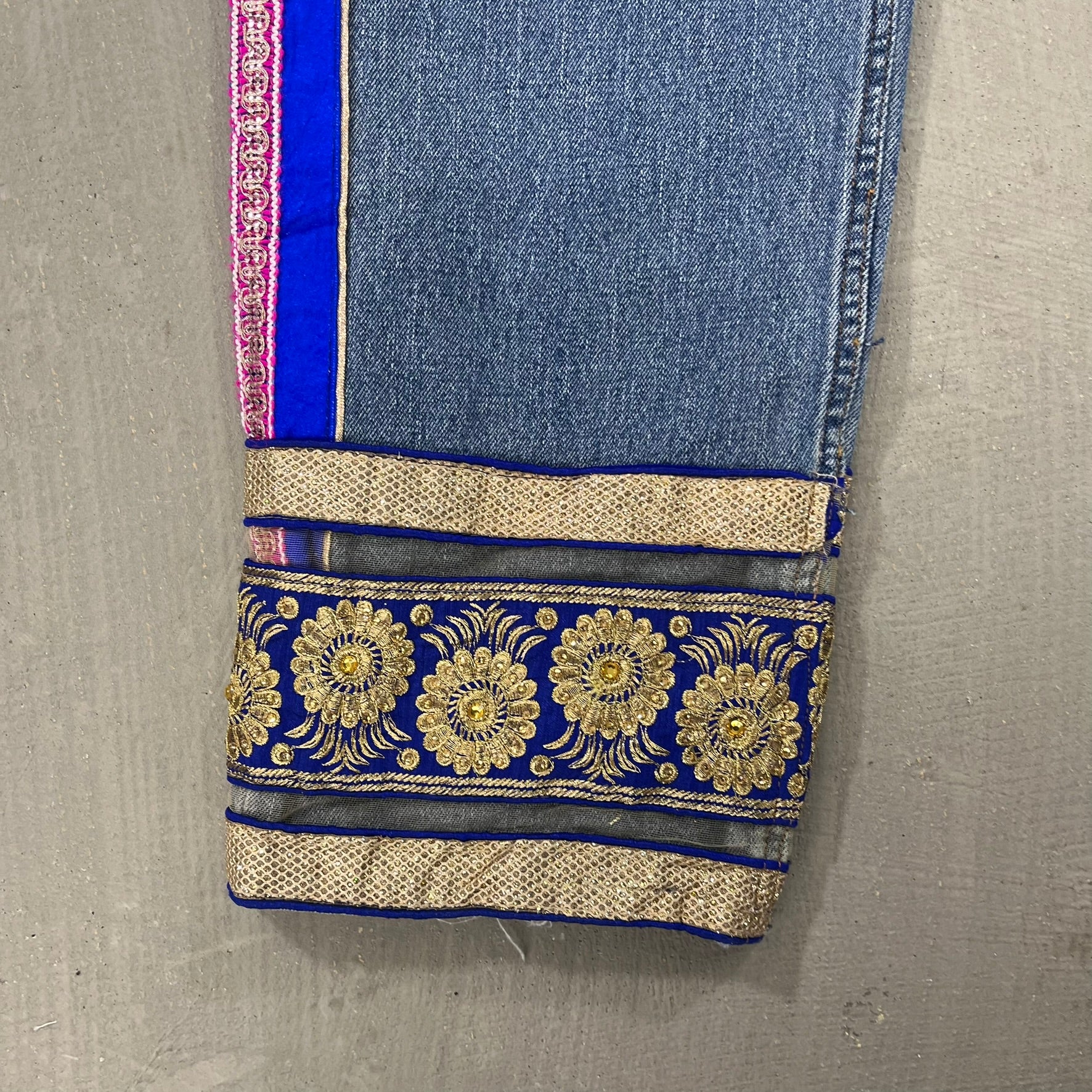 F- HOM Hand Beaded Levi's 550 Reworked Custom Jeans