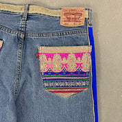 F- HOM Hand Beaded Levi's 550 Reworked Custom Jeans