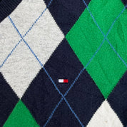 J- Vintage Tommy Hilfiger Embroidered Logo Diamond Pattern Sweater - M