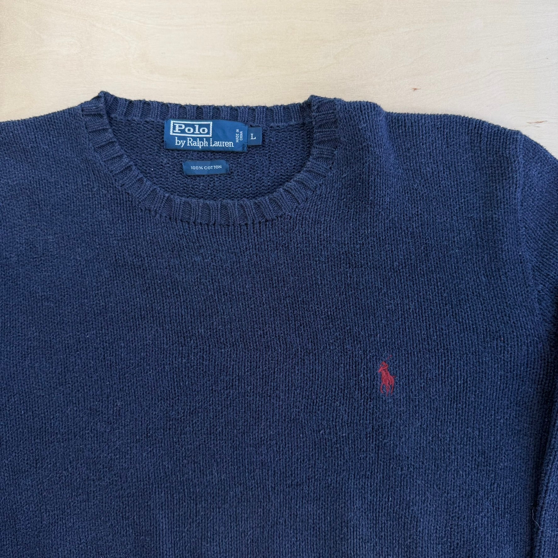 J- Vintage Polo RL Embroidered Logo Navy Knit Sweater - L