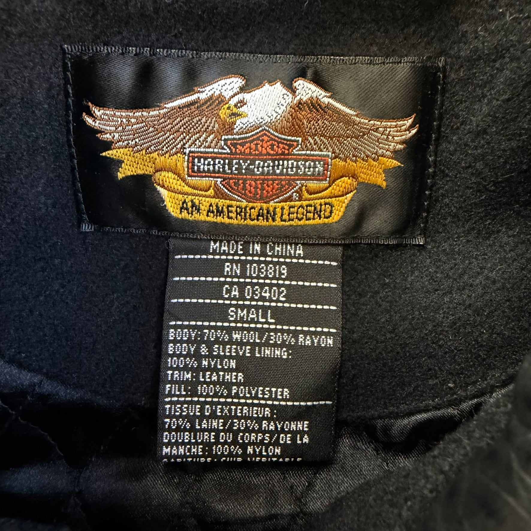 J- Vintage Harley Davidson Metal Patch Logo Women's Leather Jacket - S
