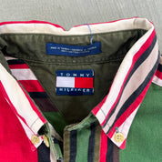 F- Vintage Tommy Hilfiger Green/Red Striped Button Down Shirt