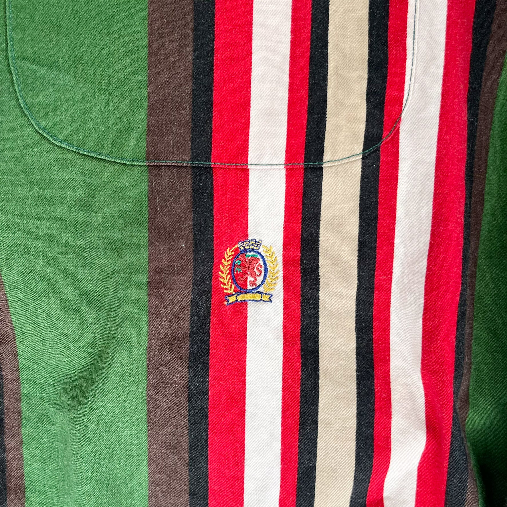 F- Vintage Tommy Hilfiger Green/Red Striped Button Down Shirt