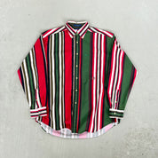 F- Vintage Tommy Hilfiger Green/Red Striped Button Down Shirt