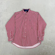 F- Vintage Tommy Hilfiger Navy/Red Striped Button Down Shirt