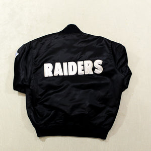 D- Vintage Los Angeles Raiders NFL Starter Satin Bomber Jacket