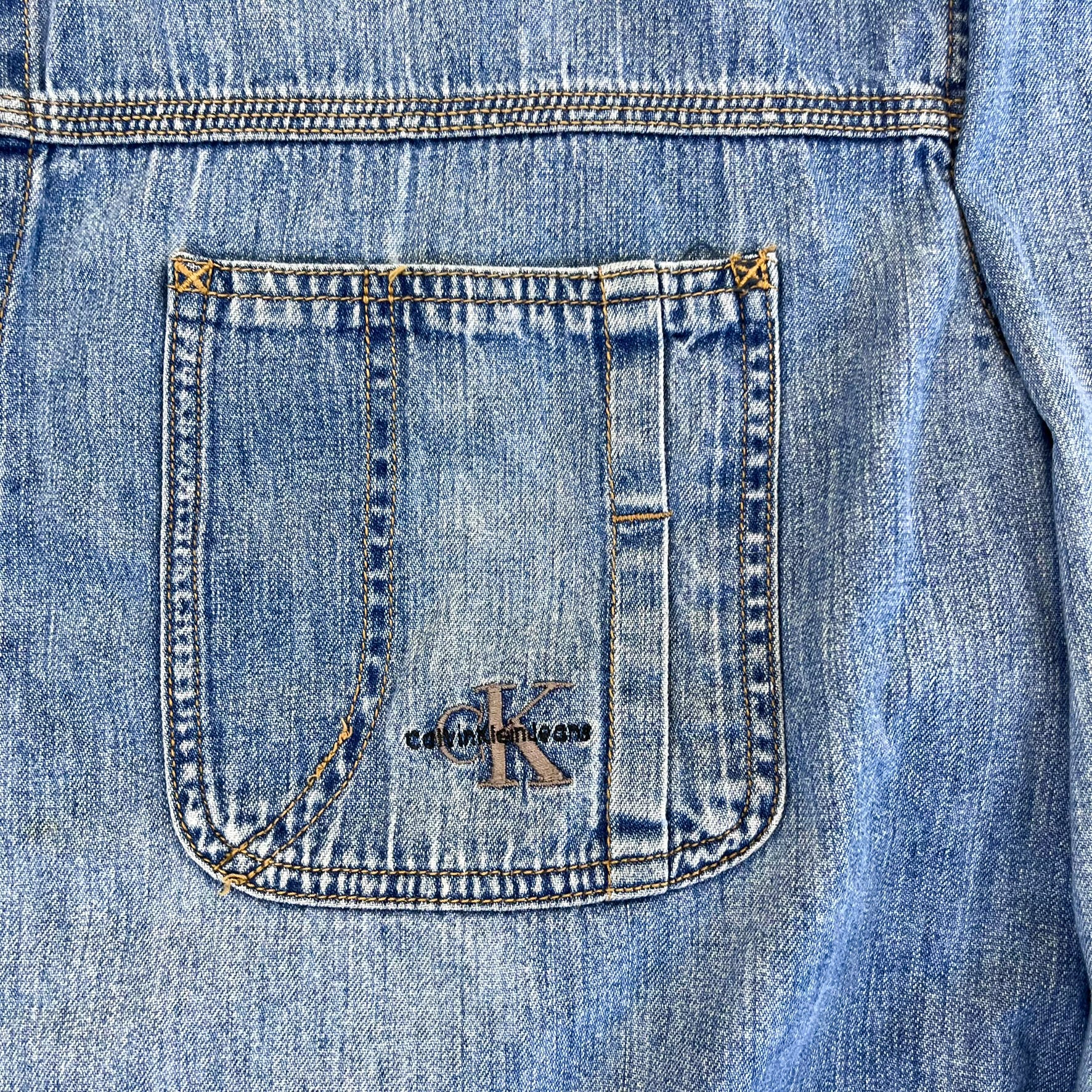 F- Vintage Calvin Klein Emb Logo Denim Button Down Shirt