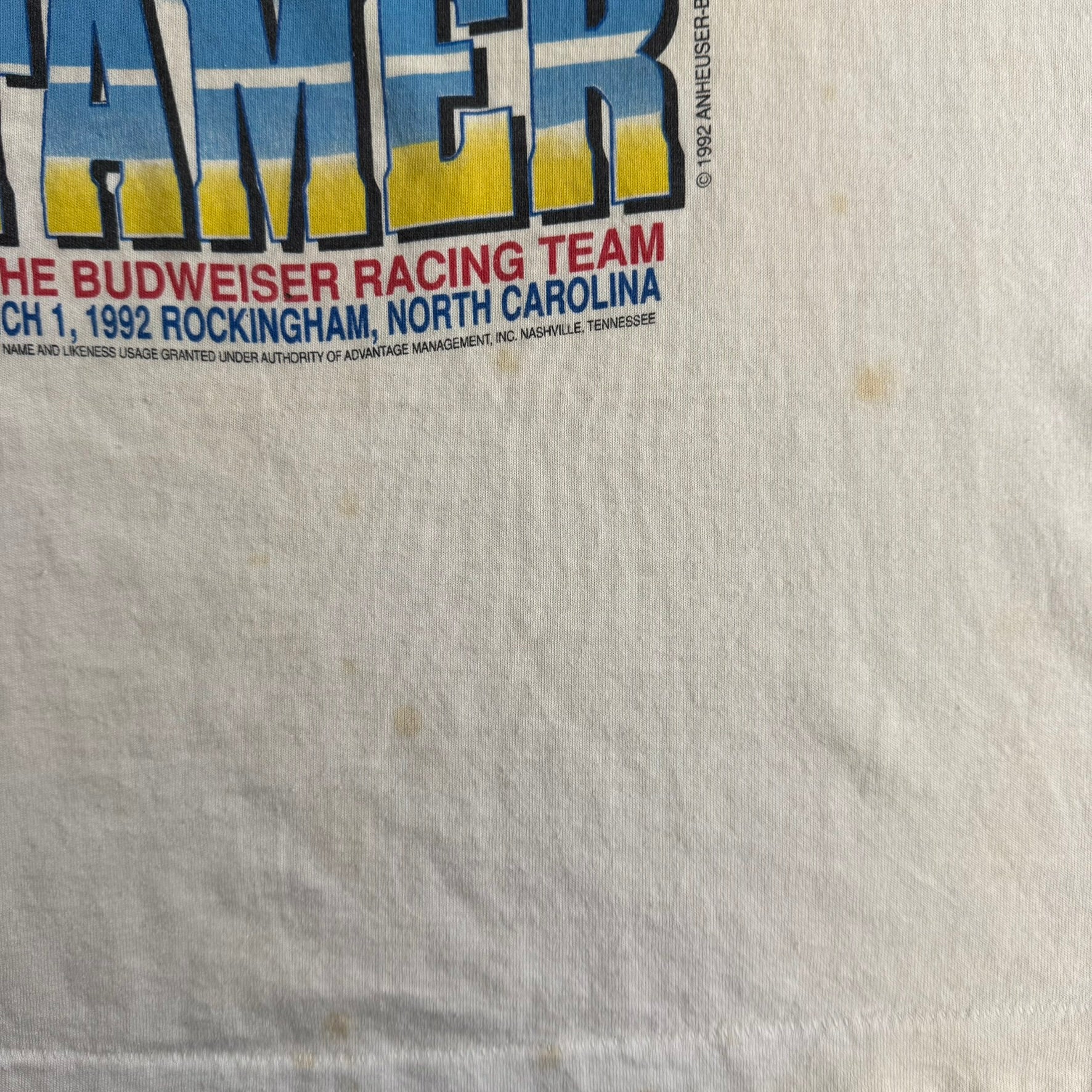 J- Vintage '92 Nascar Budweiser Racing Team Rock Tamer Made In USA  Single Stitch Tee - XL