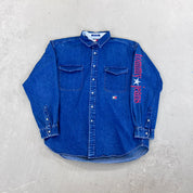 F- Vintage Tommy Hilfiger Jeans Denim Button Down Shirt