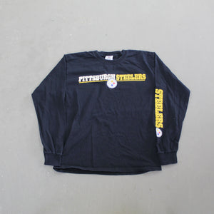 D- Pittsburgh Steelers NFL Text  & Logo Long Sleeve Tee