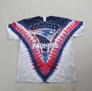 D- Vintage New England Patriots NFL Majestic Tie Dye Tee