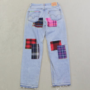 D- HOM Plaid Patches Reworked Levi's 550 32x32 Jeans