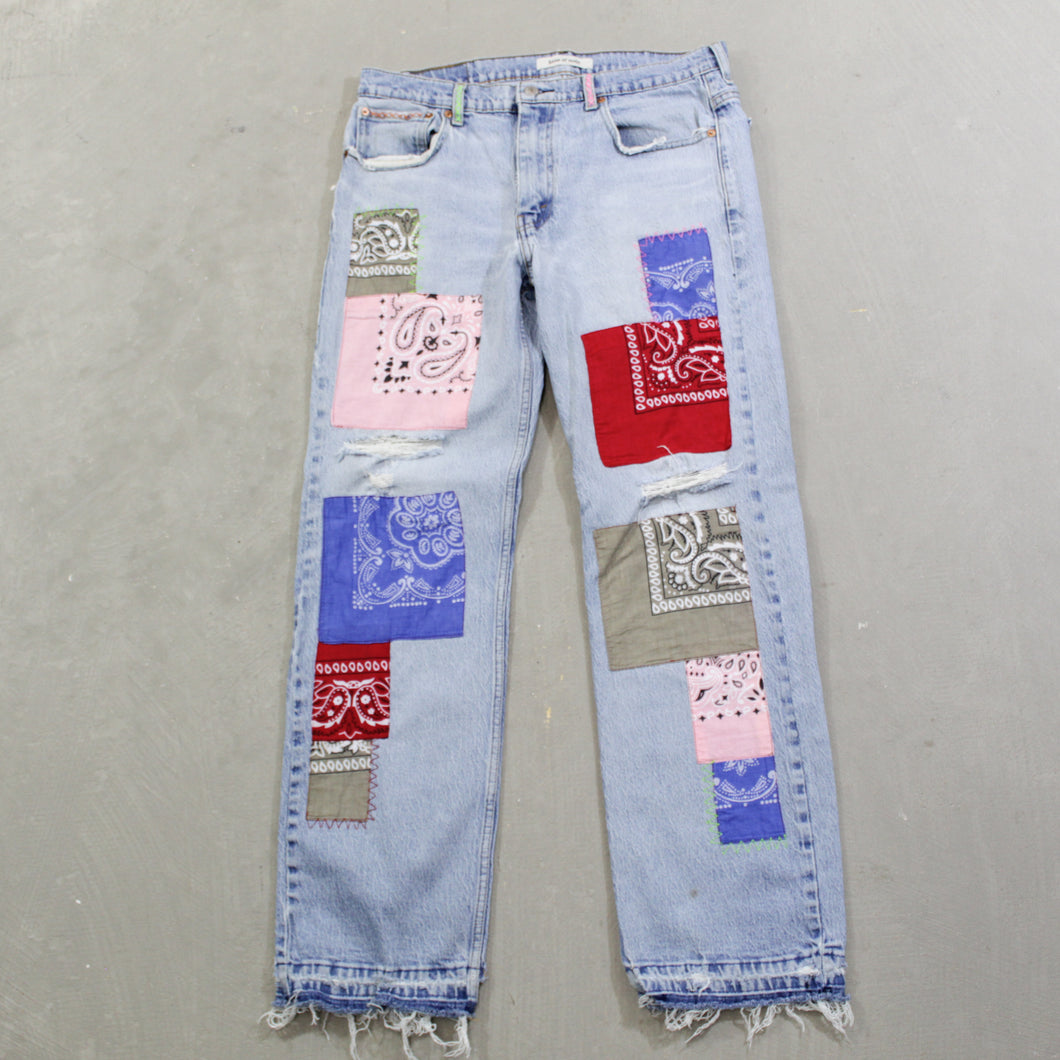 D- HOM Bandana Patches Reworked Levi's 569 33x32 Jeans