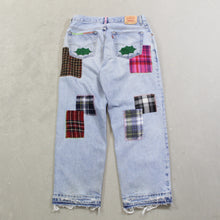 Load image into Gallery viewer, D- HOM Plaid Patches Reworked Levi&#39;s Husky Fit 34x28 Jeans
