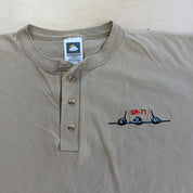 J- Vintage SR-71 Blackbird Stealth Bomber Embroidered Graphic Single Stitch Henley Tee - XL
