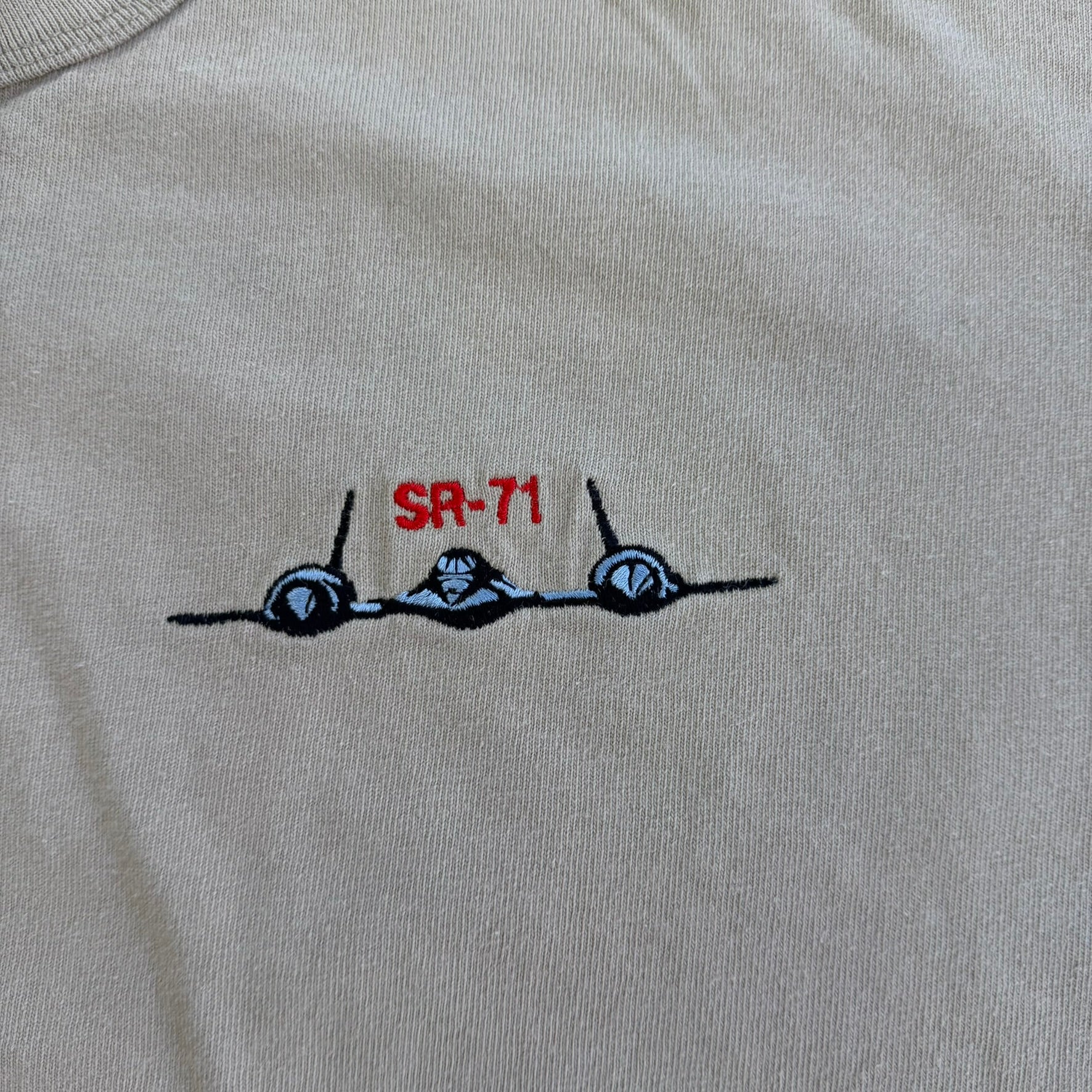 J- Vintage SR-71 Blackbird Stealth Bomber Embroidered Graphic Single Stitch Henley Tee - XL