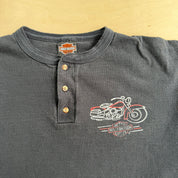 J- Vintage '95 Harley Davidson San Antonio Made In USA Single Stitch Henley Long Sleeve Tee - XL