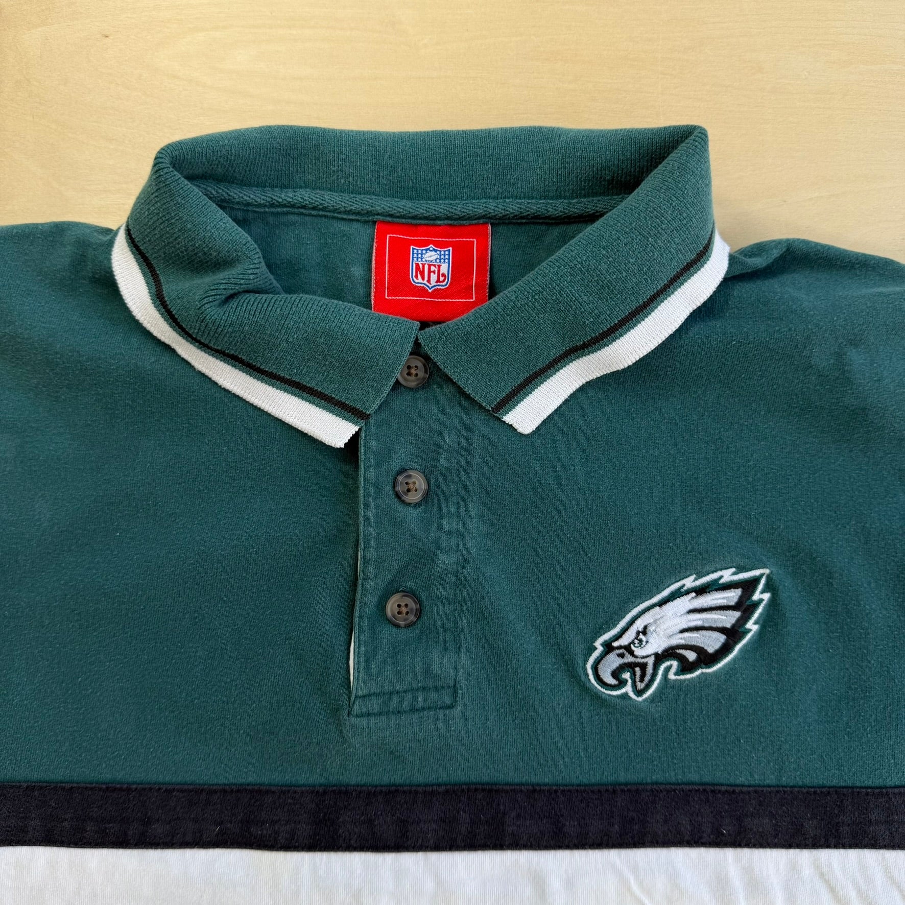 J- Vintage Philadelphia Eagles NFL Embroidered Logo Long Sleeve Rugby Shirt - XL