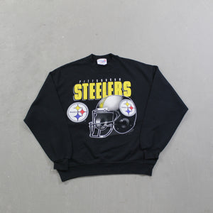 D- Vintage 1996 Pittsburgh Steelers NFL Chalk Line Text & Logo Crewneck