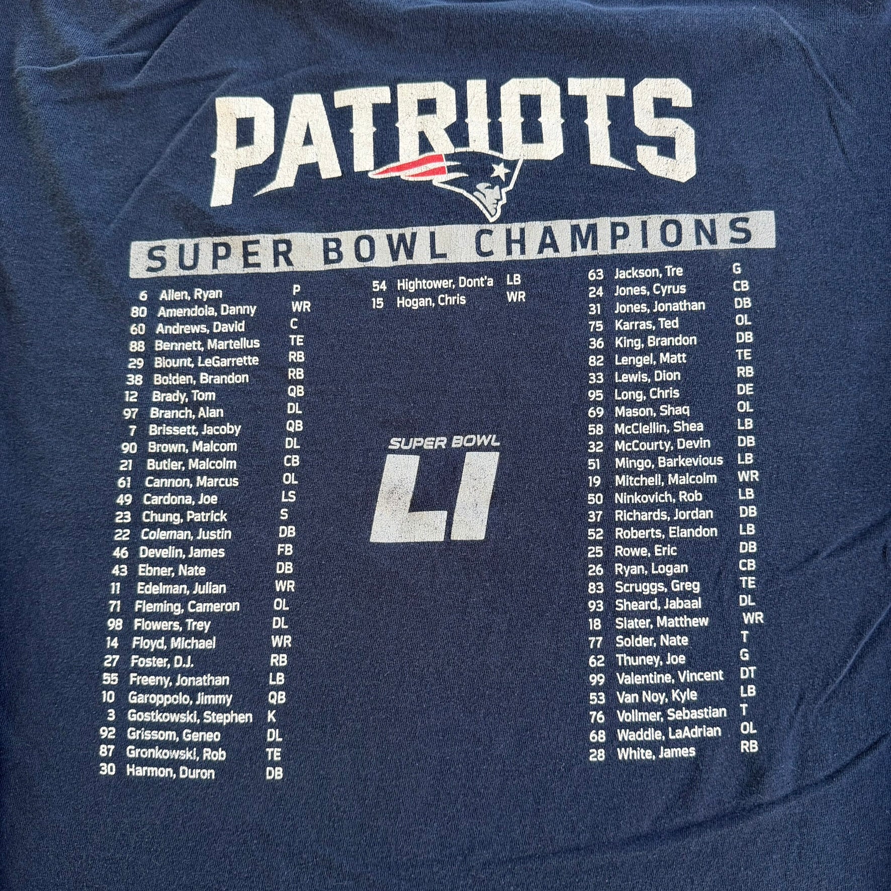 J- '17 New England Patriots NFL Super Bowl 51 Lineup Graphic Long Sleeve Tee - L