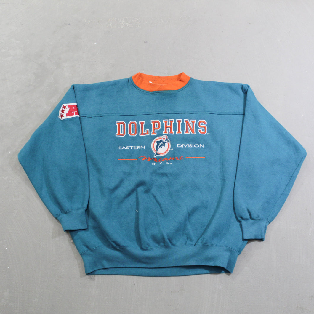 D- Vintage Miami Dolphins NFL Lee Embroidered Text & Logo Crewneck