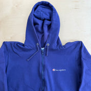 J- Vintage Champion Embroidered Text & Logo Made In USA Zip Up Hoodie - L