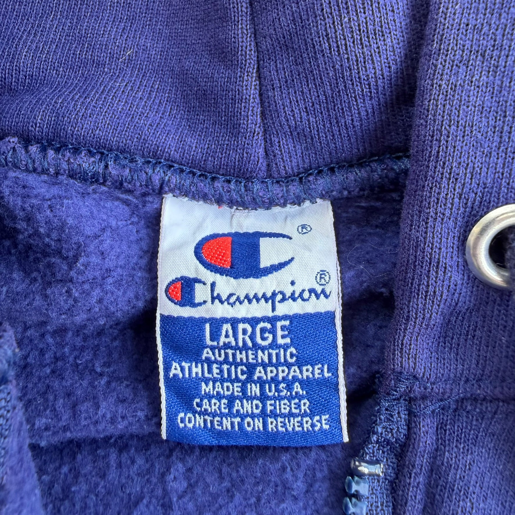 J- Vintage Champion Embroidered Text & Logo Made In USA Zip Up Hoodie - L