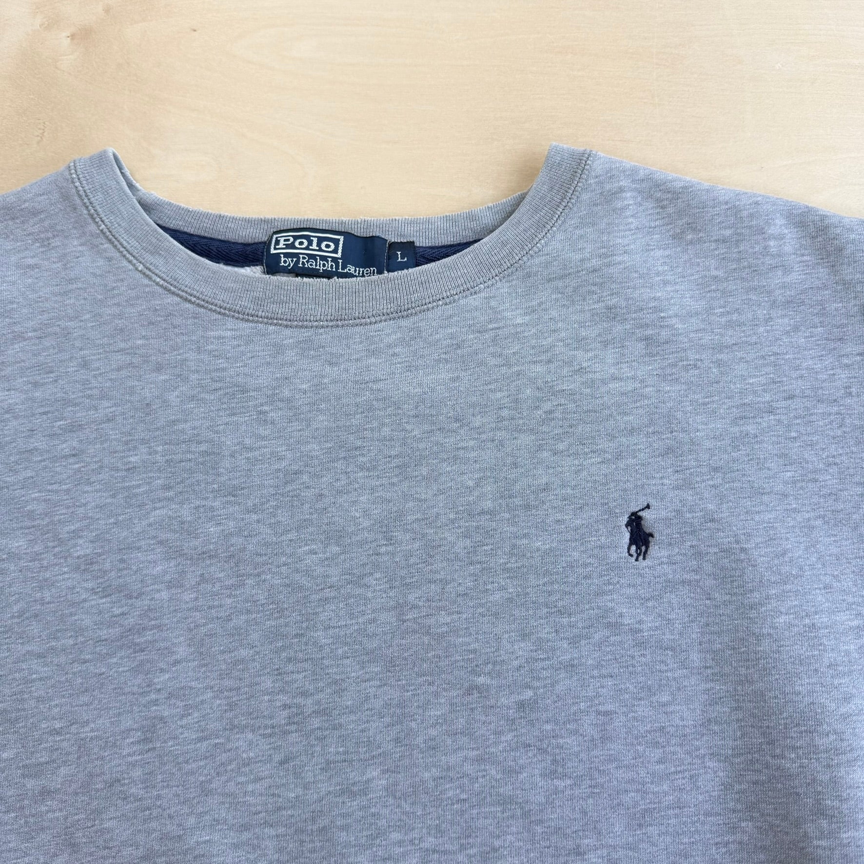 J- Vintage Polo RL Embroidered Logo Grey Crewneck - L