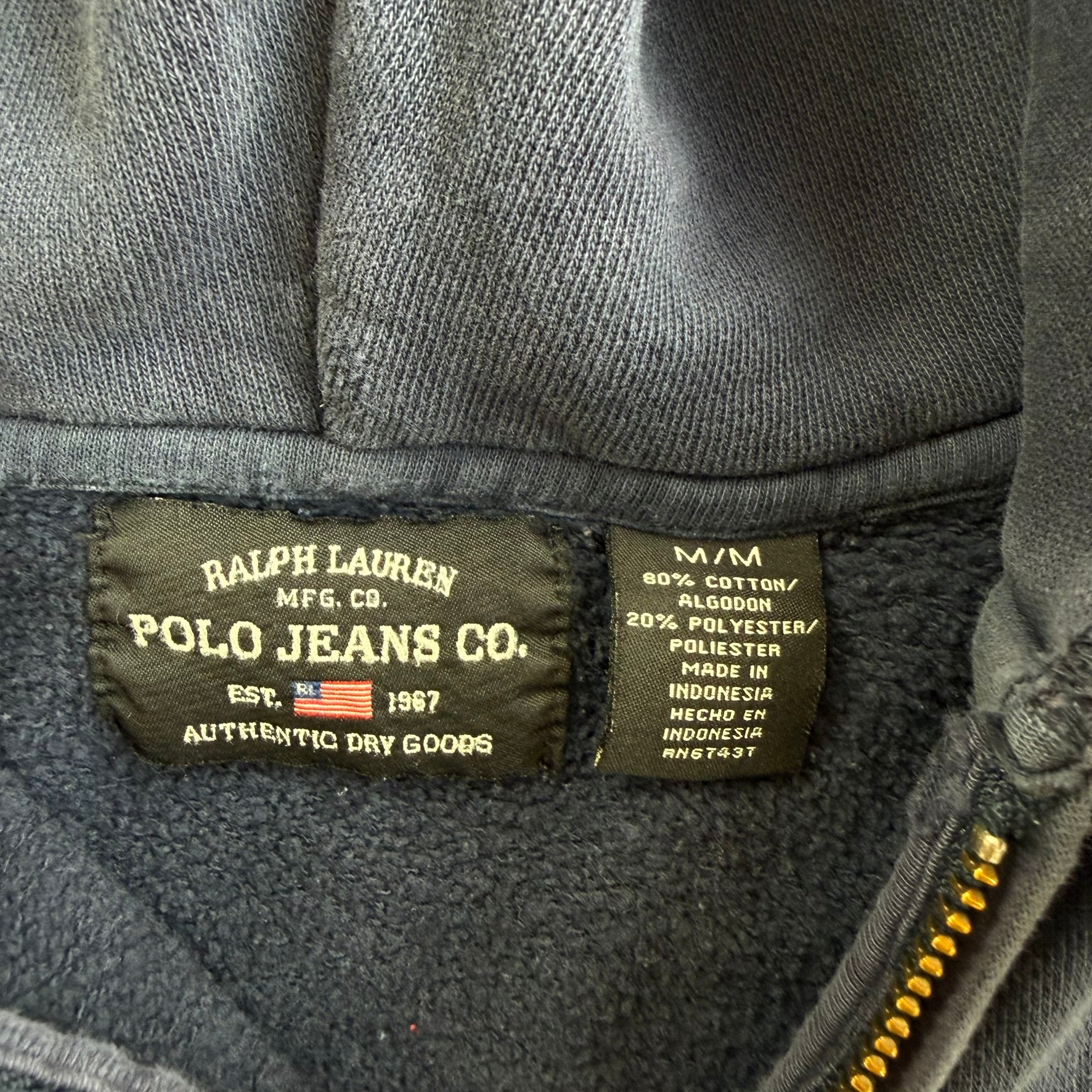 J- Vintage Polo Jeans RL Embroidered Logo Zip Up Hoodie - M