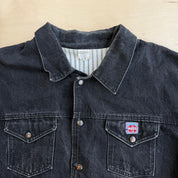 J- Vintage 90s Coca Cola Embroidered Logo Black Denim Jacket - XL