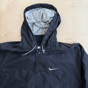 J- Vintage 90s Nike Embroidered Swoosh & Text Hooded Bomber Jacket - M