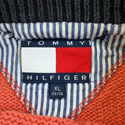 J- Vintage Tommy Hilfiger Embroidered Logo Orange Knit Sweater - XL