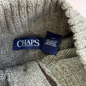 J- Vintage Chaps RL Embroidered Logo Olive Green Henley Knit Sweater - L