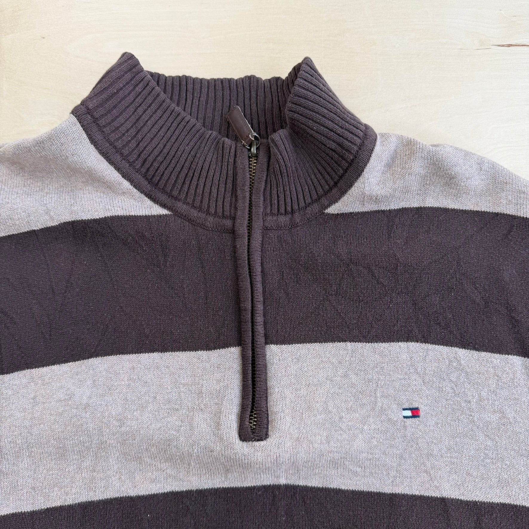 J- Vintage Tommy Hilfiger Embroidered Logo Quarter Zip Sweater - XL