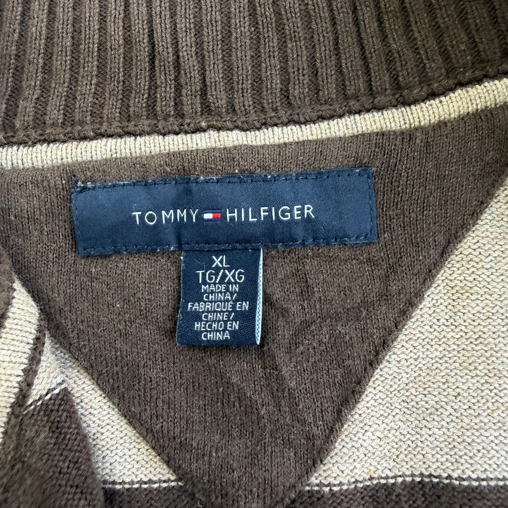 J- Vintage Tommy Hilfiger Embroidered Logo Quarter Zip Sweater - XL
