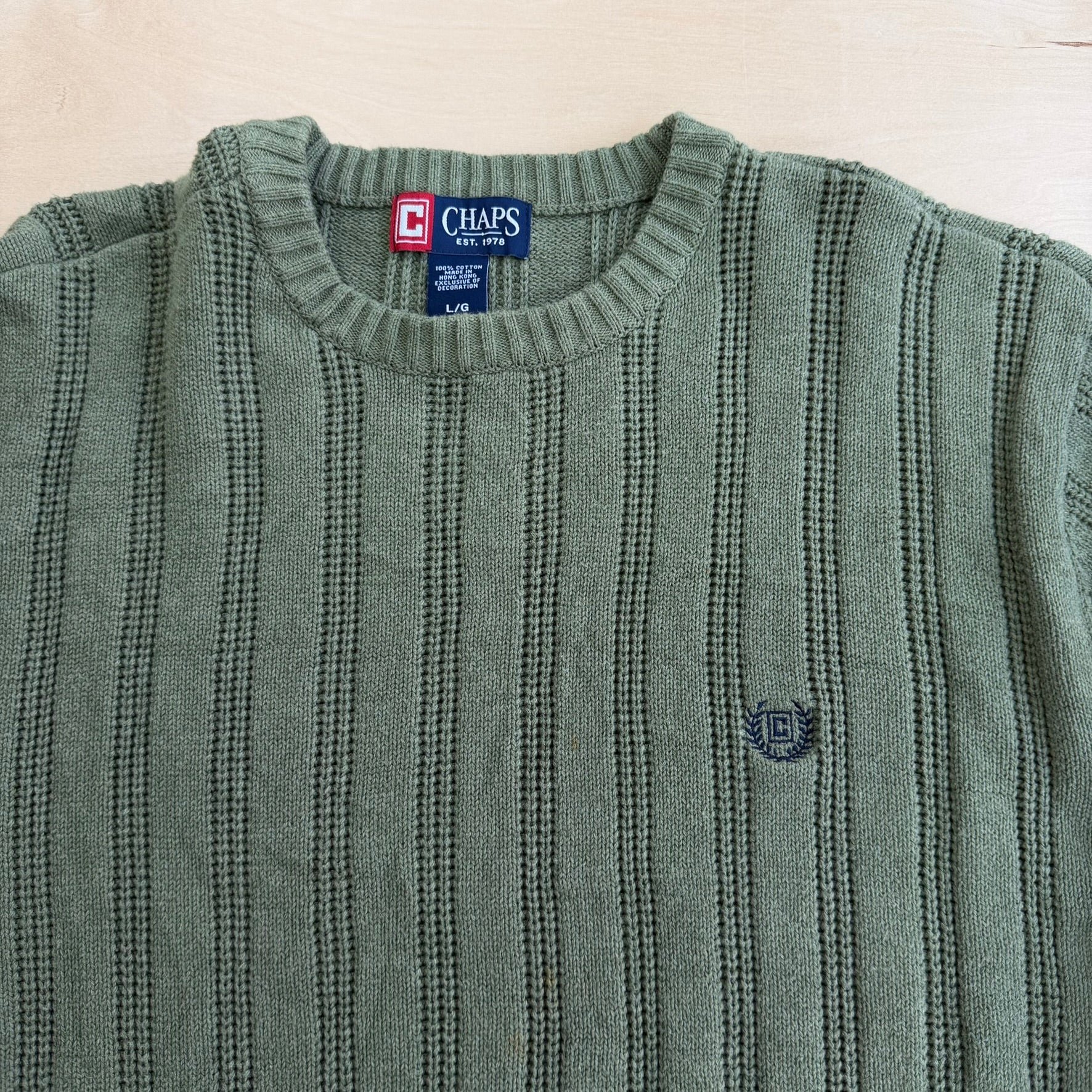 J- Vintage Chaps RL Embroidered Logo Sage Green Knit Sweater - L