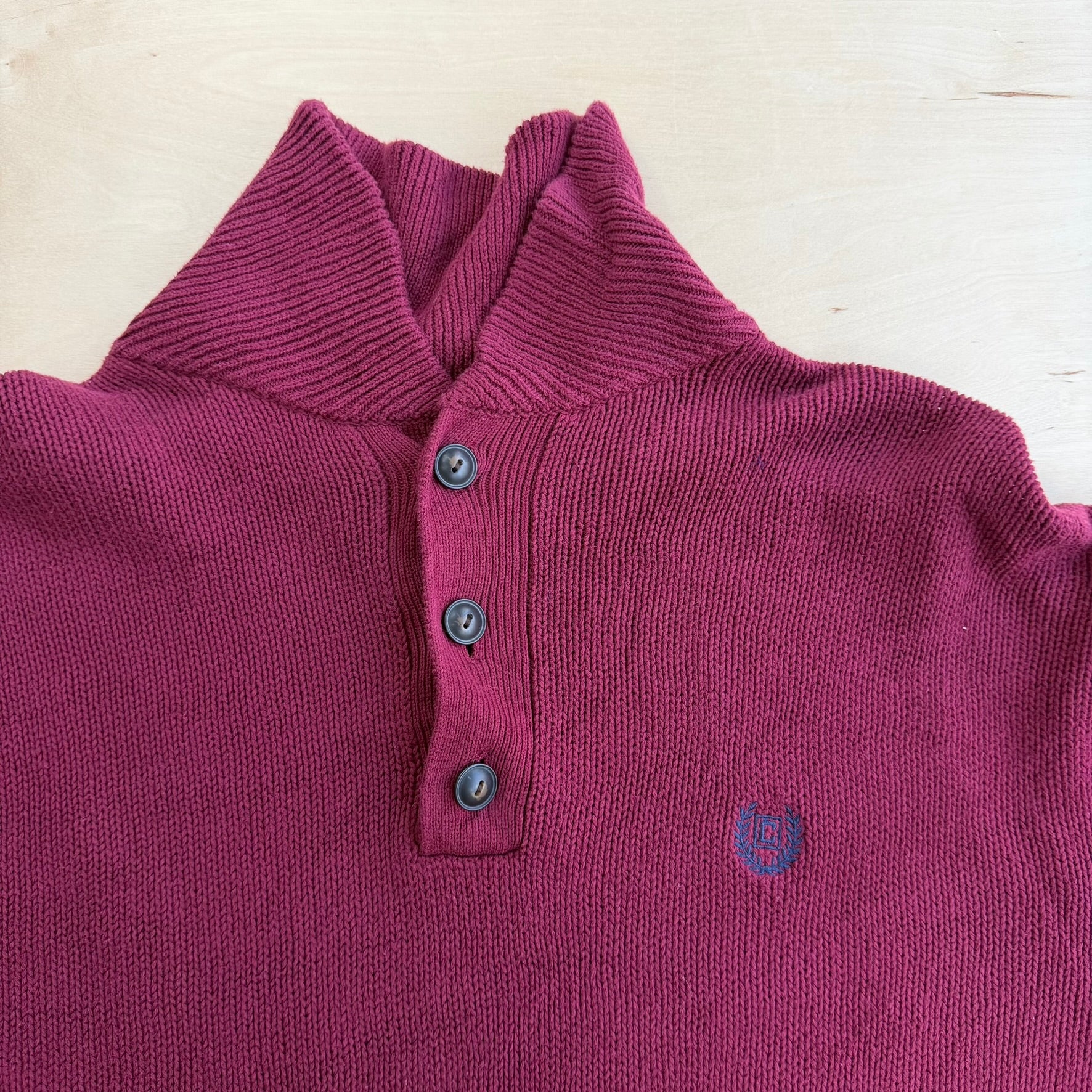 J- Vintage Chaps RL Embroidered Logo Henley Knit Sweater - XL