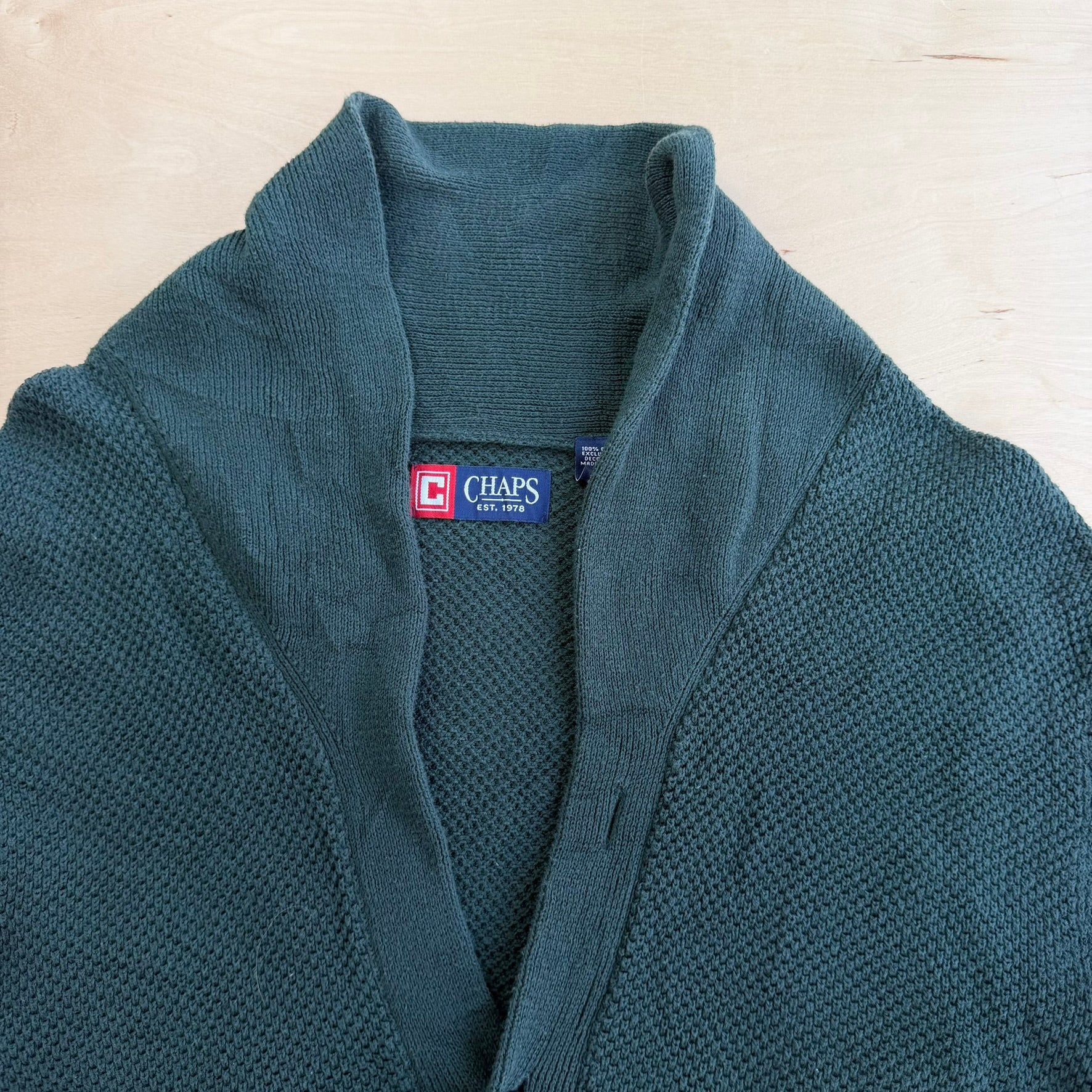J- Vintage Chaps RL Dark Green Cardigan Knit Sweater - L