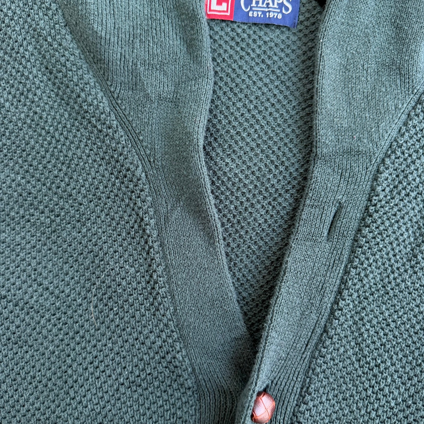 J- Vintage Chaps RL Dark Green Cardigan Knit Sweater - L