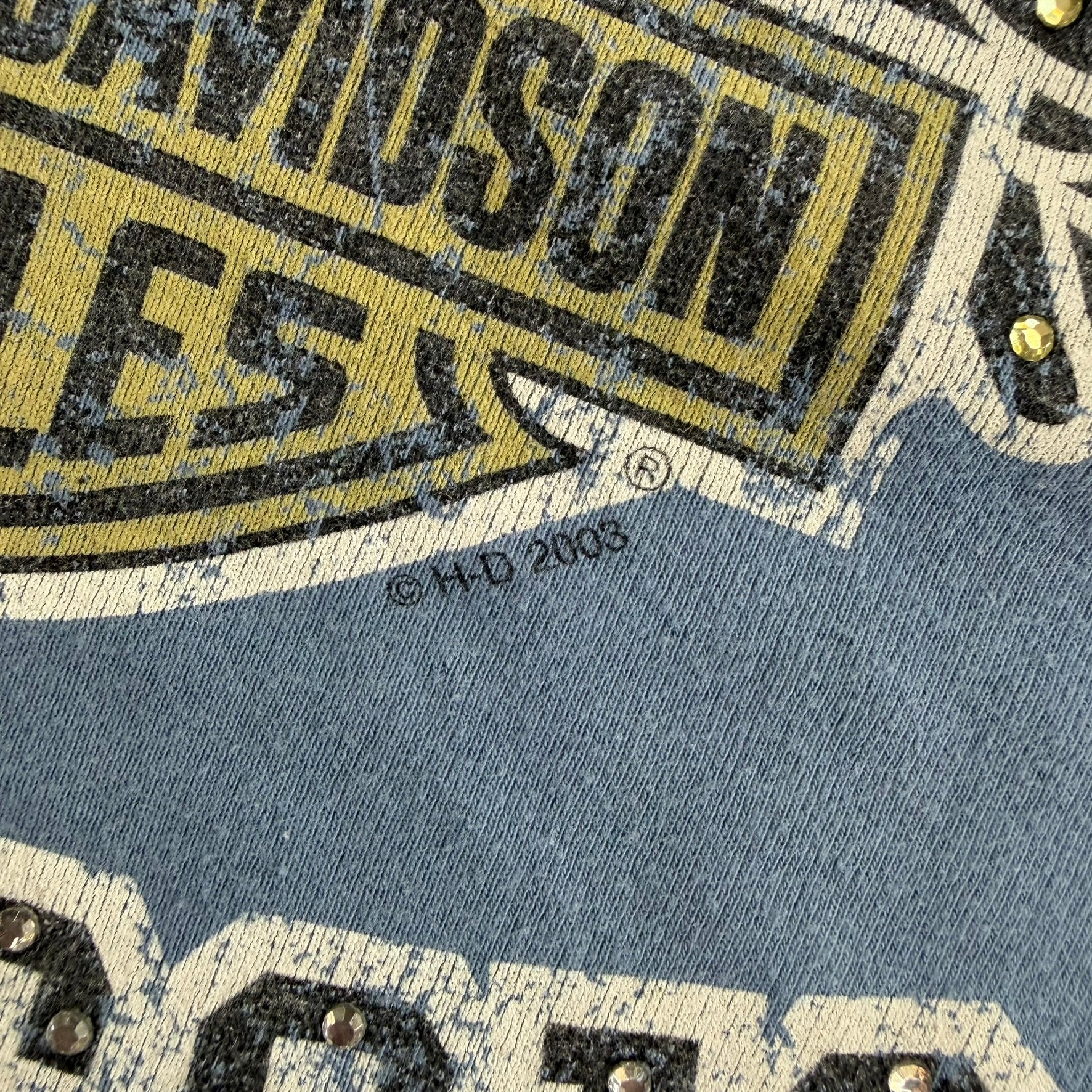 J- Vintage '03 Women's Harley Davidson Graphic & Text Cropped Long Sleeve Tee - 2W (fits Women's L)