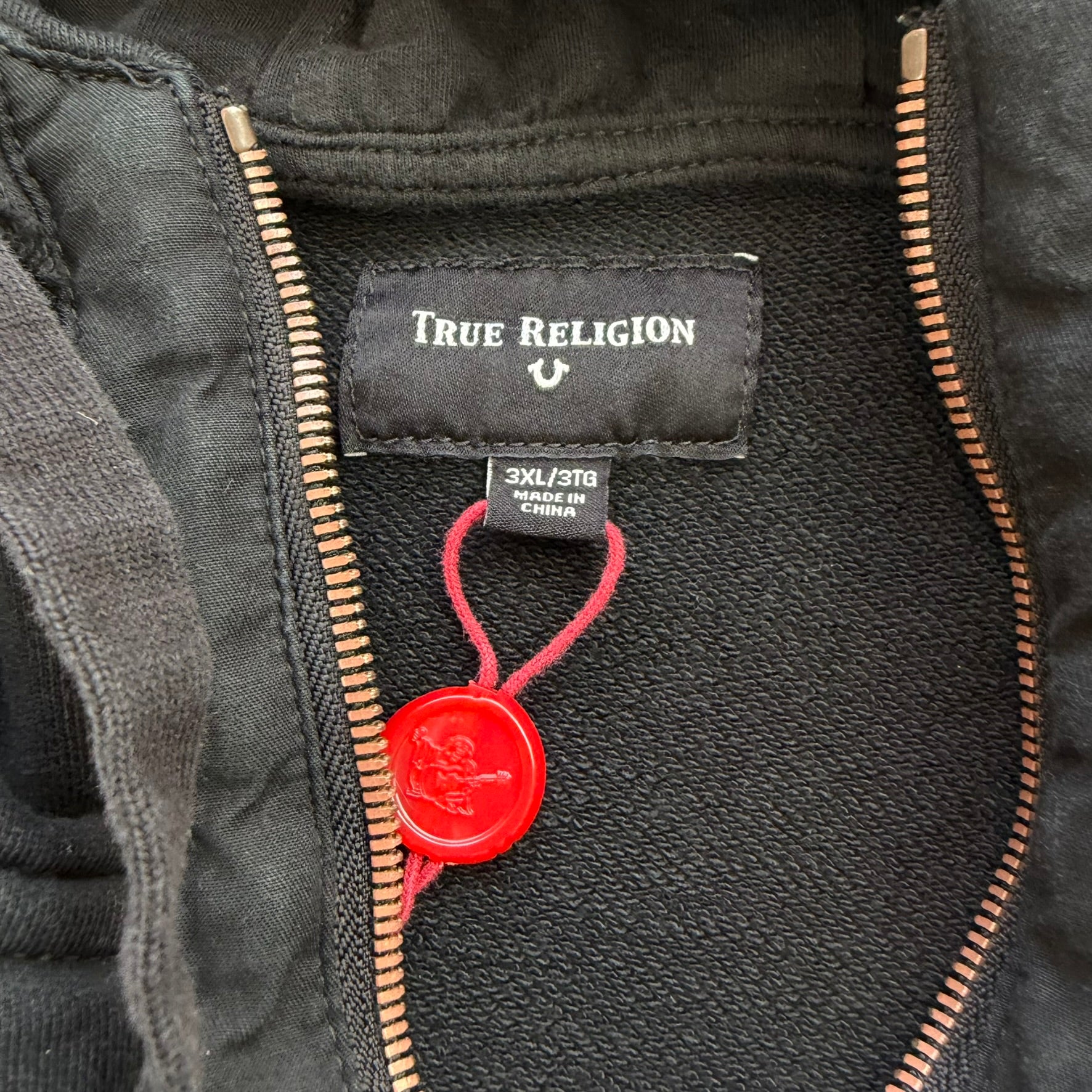 J- Vintage True Religion Heavy Zip Up Black Hoodie - 3XL