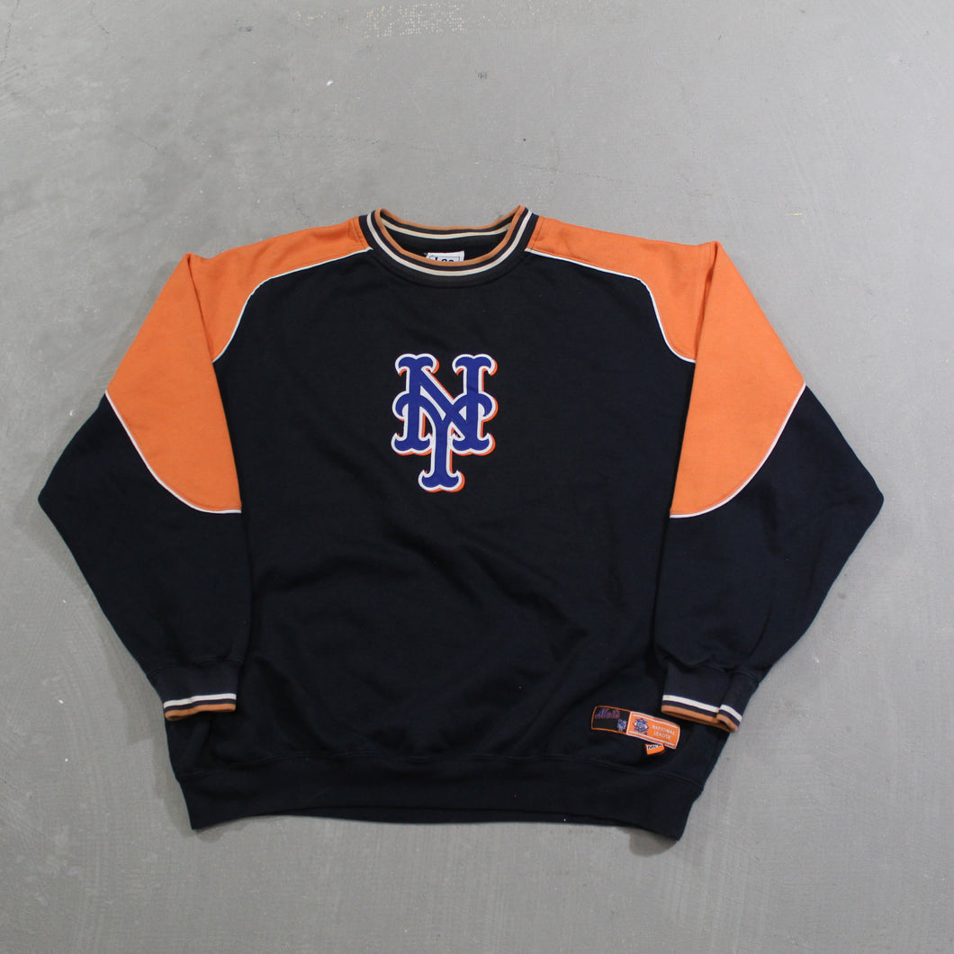 D- Vintage New York Mets MLB Lee Embroidered Logo Crewneck